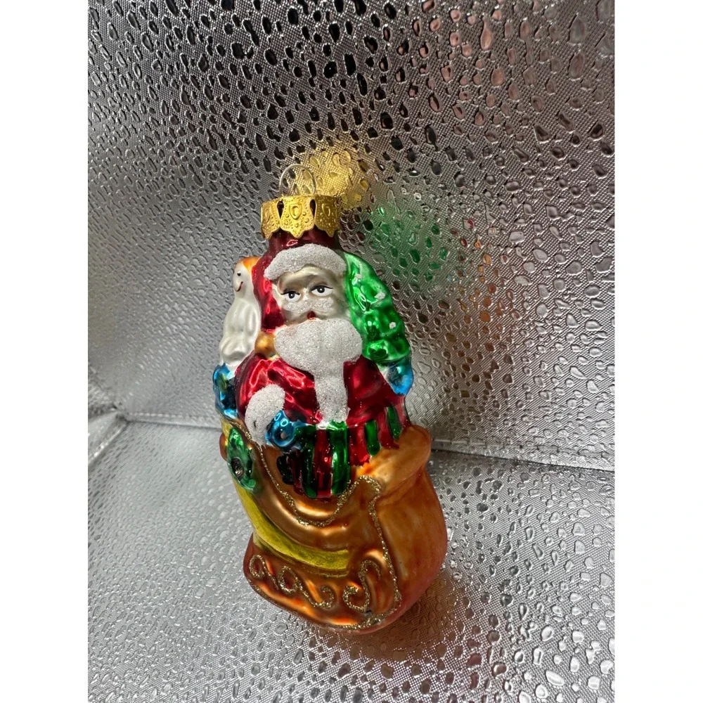 Vintage Blown Glass Santa With Toys Ornament‎ Gold Sack Mid Century Christmas